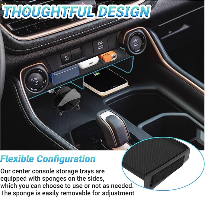 Center Console Organizer Compatible with 2023-2025 2026 Toyota Grand Highlander Interior Accessories, Charging Zone Silicone Mat, Console Organizer Tray with Sunglasses