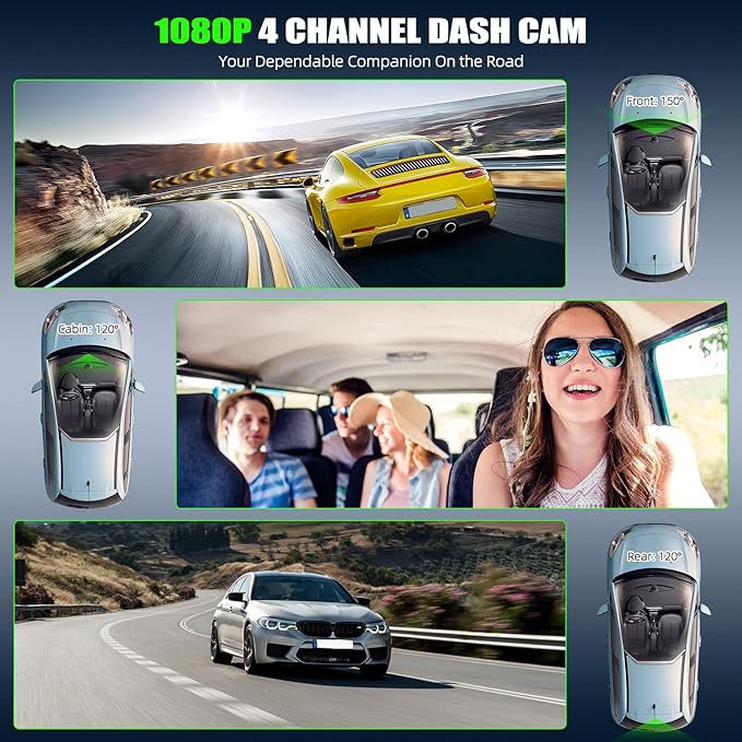 4 Channel 360°Dash Cam Front and Rear Inside Left Right,3'' 1080P Dash Camera for Cars,Dash Camera Car Camera with Motion Detection,Loop Recording,G-Sensor,24 Parking Monitor