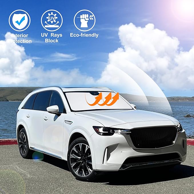 Windshield Sun Shade Custom Fit for 2024 2025 2026 Mazda CX90 CX-90 Accessories Foldable Sunshade Sun Blocker Protect Car from Sun Rays & Heat Damage Keep Car Cooler