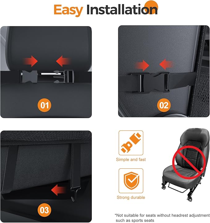Car Back Seat Tray Organizer: Backseat Storage Protector Kids Travel Accessories Table Holder Car Kick Mat for Kid Road Trip Essentials - Truck Carseat Bag Cover Tablet Organizers Pocket 2 Pack