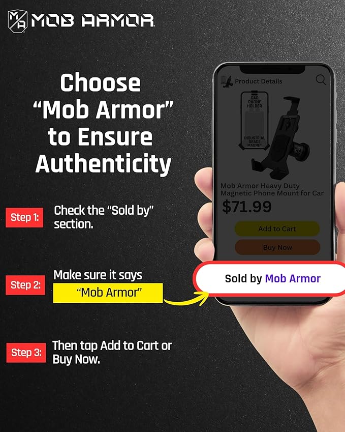 Mob Armor Heavy Duty Magnetic Phone Mount for Car - Universal Car Phone Holder for iPhone & Android, Strong Magnet for Off-Road & Commercial Vehicles, Cell Phone Car Accessories for Women & Men