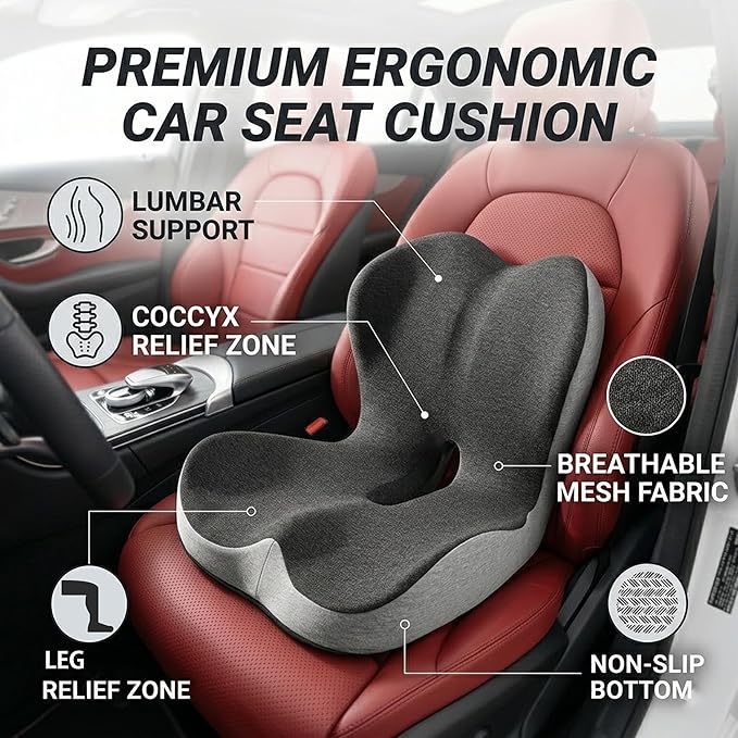 Ultimate L-Shaped Truck Driver Seat Cushion - Ergonomic Memory Foam Back & Tailbone Support - Breathable Cool-Mesh Pressure Relief Pad for Office Chairs, Semi-Trucks, & Long-Haul Driving