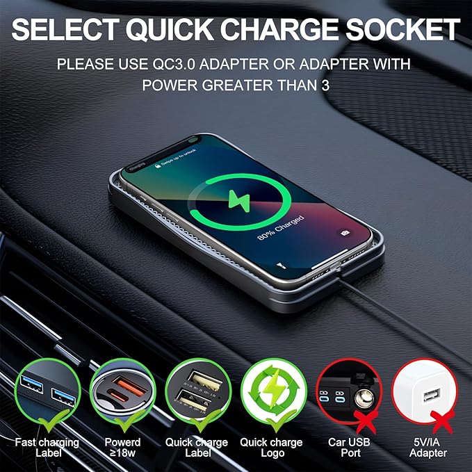 Wireless Car Charger,15W Fast Car Charging Pad, Non-Slip Charging pad Compatible with iPhone17/16/15/14/13/12, Samsung Galaxy S25-S9, Android Phones (20W Adapter)