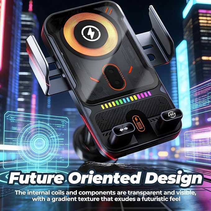 2026 New Cool Car Wireless Fast Charging Holder, Motorized 90° Rotating Phone Mount Charger with Auto-Clamping, 15W Wireless Car Charger for Smartphones, Smart Sensor Air Vent Accessories