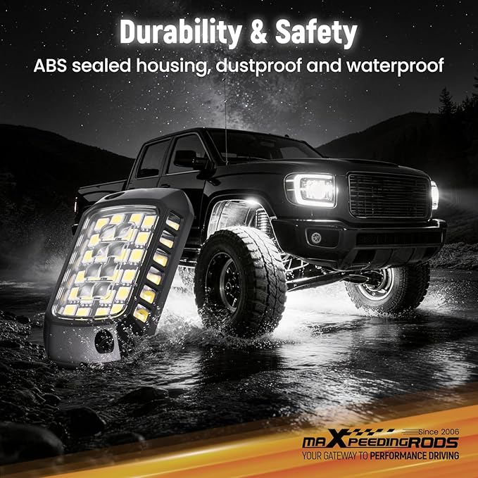 maXpeedingrods 12 Pods White Rock Lights 400LM 6000K, High Bright 432 SMD 5050 Chips with 43cm Wires, LED Underglow with Waterproof 3D Lens for Off-raod Truck Golf Cart Car Boat Motorcycle