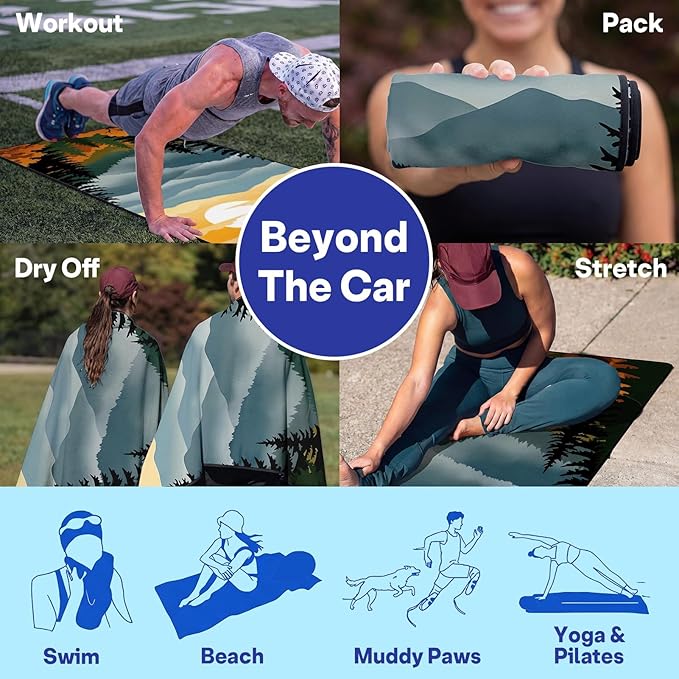 2 Pack Car Seat Towel Covers, Sweat Protector for Front Seats, Premium Thickened Microfiber with National Park Geyser Landscape, Breathable & Quick Dry, Slip-on Headrest Pocket for Gym, Beach, Running