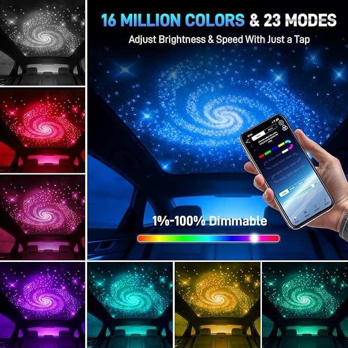 Twinkle Starlight Headliner Kit, 500pcs 0.03in/9.8ft, 16W LED Star Ceiling Fiber Optic Light Kit, APP/Remote Control Star Effect, for Truck SUV Home Ceiling Party Theater