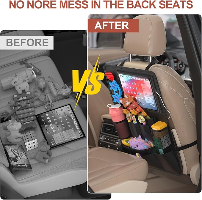 Backseat car Organizer with Touch Screen,2PACK of car organizer Kick Mats Back Seat Protector with 10pcs Storage Pockets,Car Seat Back Organizers Storage for Kids road trip essentials