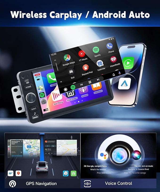 8Core 4+64G Car Stereo for Chevrolet Chevy Silverado Impala Tahoe GMC Sierra Yukon Hummer H2 Android Car Radio 5G WiFi Wireless Carplay Android Auto,7” IPS,GPS,SWC,Bluetooth,Backup Camera for B-OSE