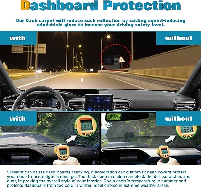 x xotic tech Center Console Dashboard Mat Pre-Cut Non-Slip Sunshield Sun Glare Protector Dash Carpet Pad Black Cover Compatible with Ford Explorer 2020 2021 2022 2023 2024 2025 2026