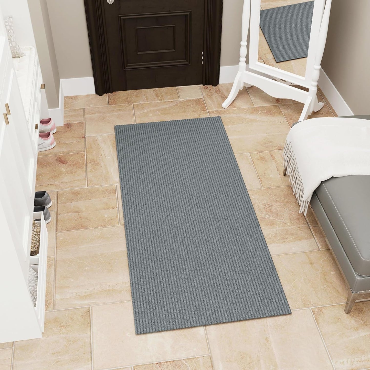 Ottomanson Mud Mat 2' x 2' Entryway Rug - Non-Slip Scraper Doormat for Muddy Paws, Dirt Trapping Indoor/Outdoor Mat for High-Traffic Areas, Kitchen, Garage, Patio, Gray