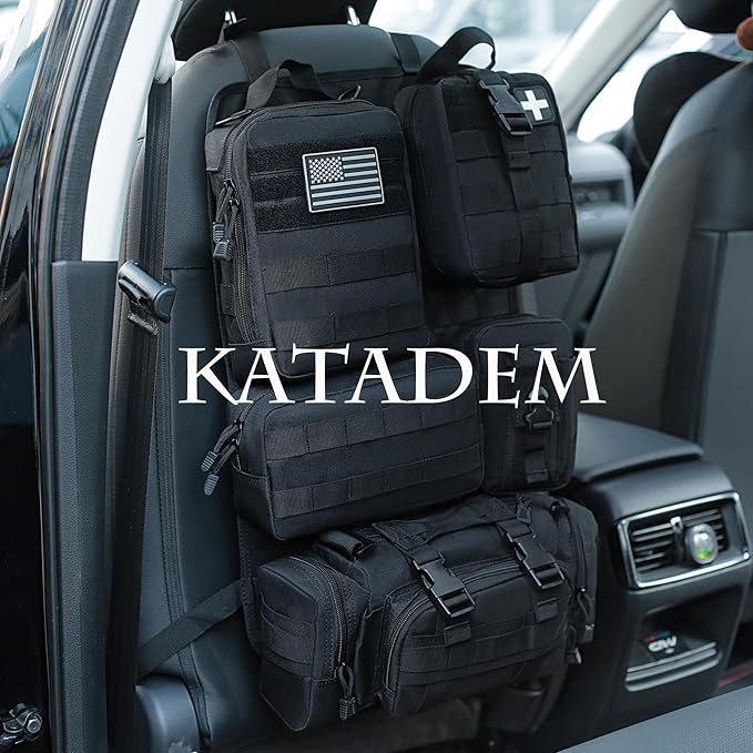 6 Pack Tactical Molle Car Seat Back Organizer - Tactical Vehicle Panel Organizer with 5 Detachable Molle Pouch,US Flag Patch and Keychain,Great Trunk Accessories for Man