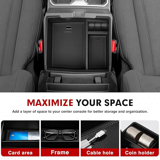 Autorder Center Console Organizer for 2024-2026 Toyota Tacoma Accessories Armrest Storage Box Secondary Insert Tray with Black Non-Slip Silicone Mats
