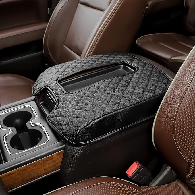 JeCar Center Console Pad PU Leather Armrest Cushion Cover Interior Accessories Compatible with Chevy Silverado/GMC Sierra/Suburban/Tahoe/GMC YUKON 2014-2018, Black