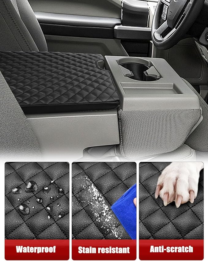 KBH Center Console Armrest Cover for 2015-2025 F150, 2017-2025 F250 F350 F450 F550, with 40/20/40 Jump Seat, Vinyl Leather, Anti-Scratch, Black