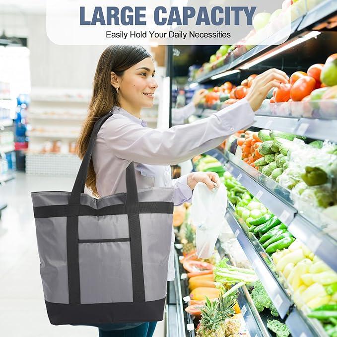 Pickmesh 6 Pcs Large Insulated Cooler Bag with Thermal Foam Insulation, Gray, Grocery, Travel, Beach, Pizza Delivery, Food Packaging, Tailgate Parties, Catering