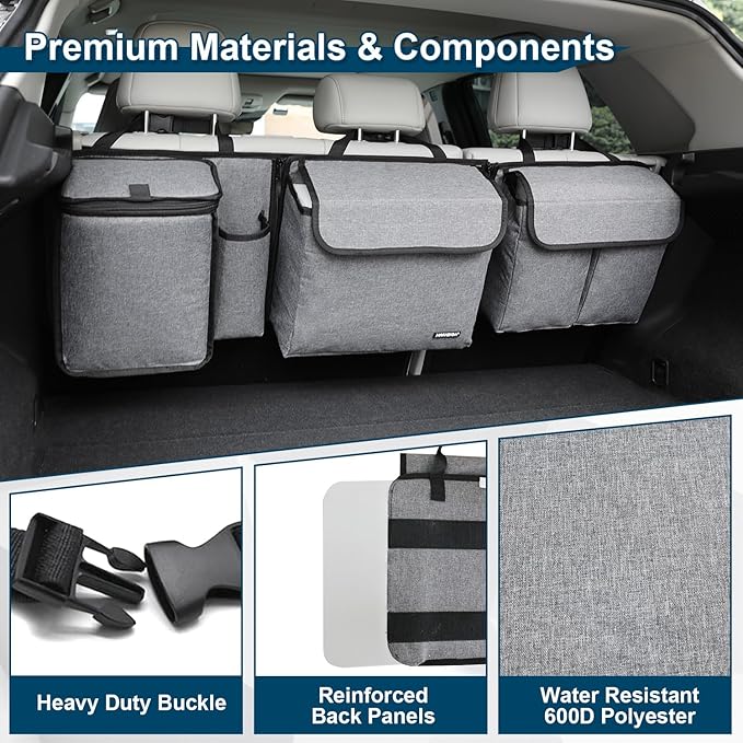 Deluxe Trunk and Backseat Organizer for Medium or large size SUVs & RVs, Detachable Storage Modules with Built-in Cooler, Patent Pending