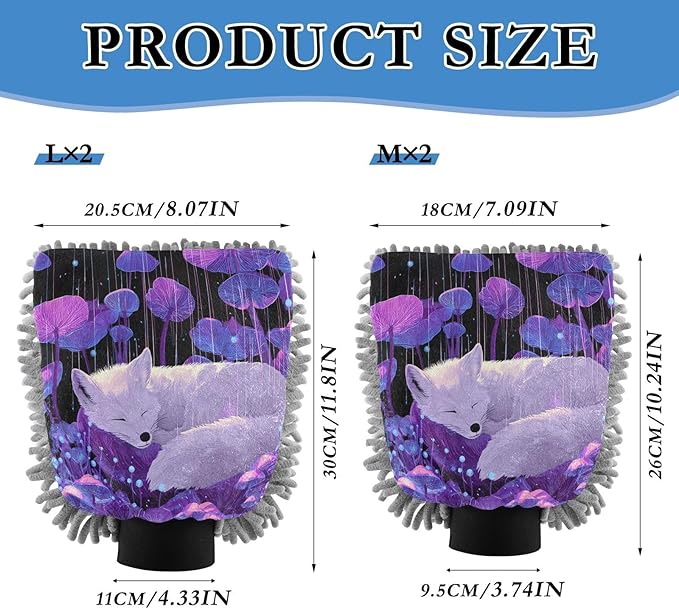 Emelivor Sleeping Fox Mushroom Fall Violet Car Wash Mitt Microfiber Cleaning Gloves Scrub Mitts Brush Scratch Free for Home Car Wash Kit 2-Pack
