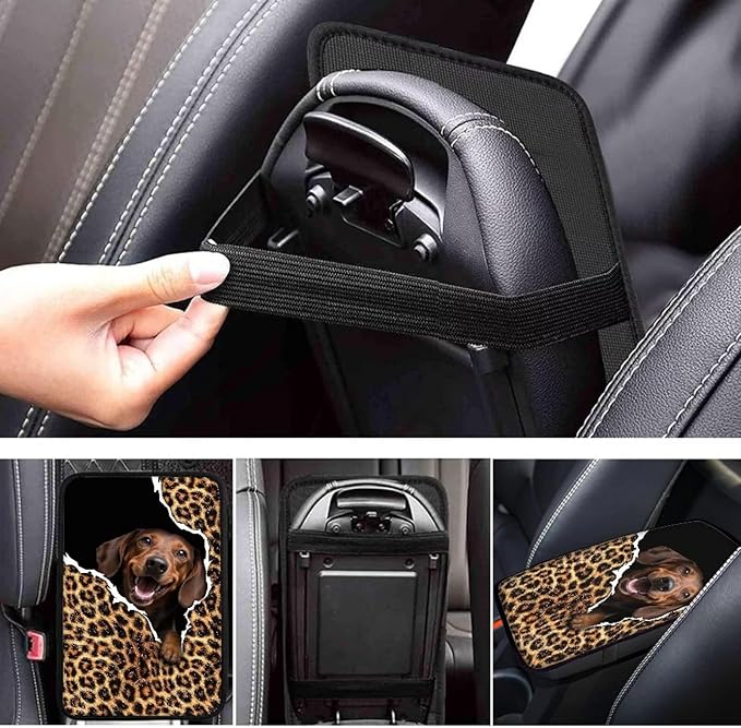 Dachshund Dog Car Center Console Cover for Women Non Slip Decorative Armrest Cushion Cover Cute Dog Automotive Decorations for Cars Vehicles SUV, Easy to Install
