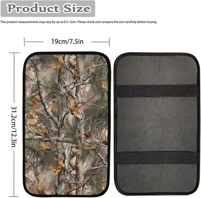 Dreaweet Camo Hunting Center Console Cover Car Accessories Interior Universal Middle Console Covers for SUV Truck Comfort Anti Slip Arm Rest for Car Armrest Storage Box Mat