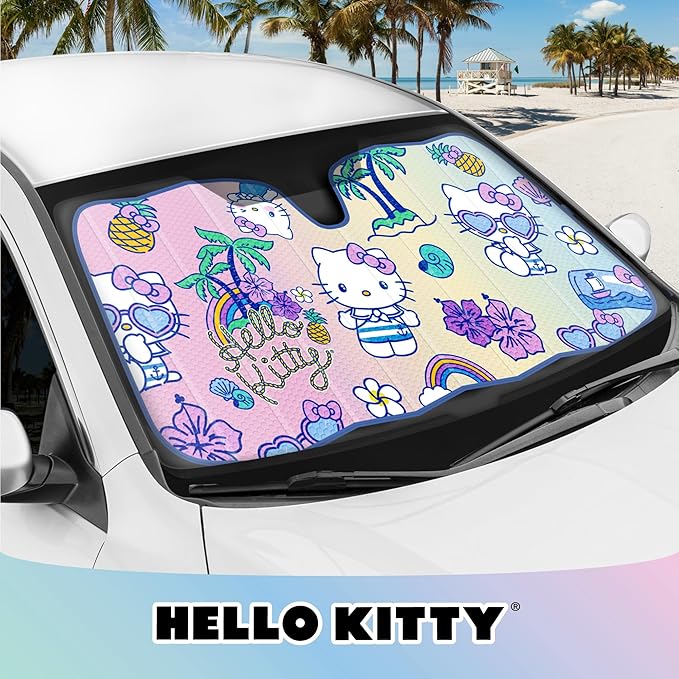 Hello Kitty Car Windshield Sun Shade - Officially Licensed Sanrio Cute Car Accessories for Women - Hello Kitty Accessories Sunshade for Front Windshield - Summer Sunshield Cars Window Shades