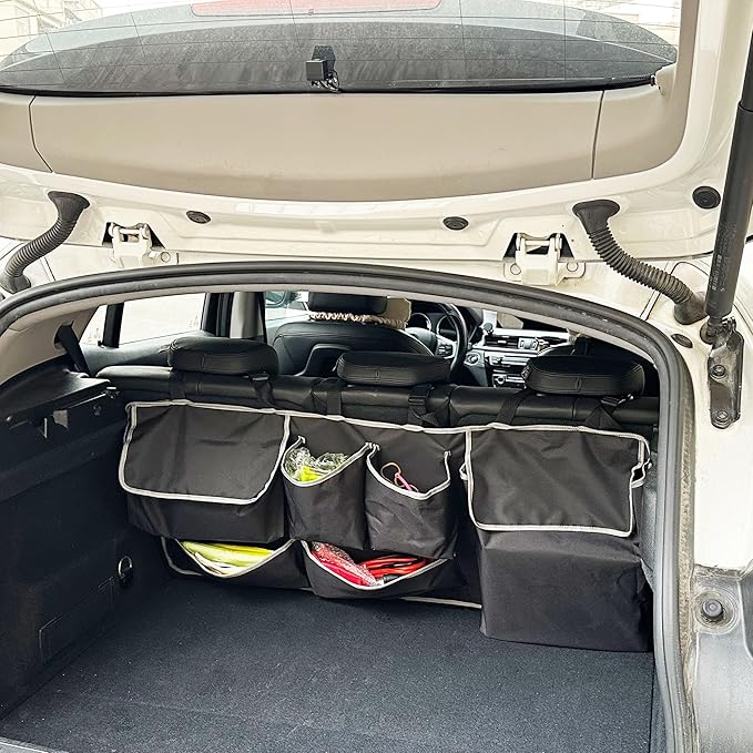 Car Backseat Trunk Organizer Hanging Bag, Car Interior Storage Organizer Accessories with 6 Nylon Fabric Pockets,Offer Enough Storage Space and Save More Storage Space for SUV,Jeep,MPV