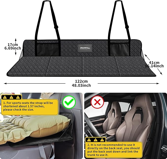 EULANT Portable Air Mattresses for Sleeping,Synthetic Leather Car Rear Seat Mattress Extension Plate,Folding Car Bed Mattress Increase Travel Trunk Space & Car Bed Camping Space for Car/SUV/Model Y/3