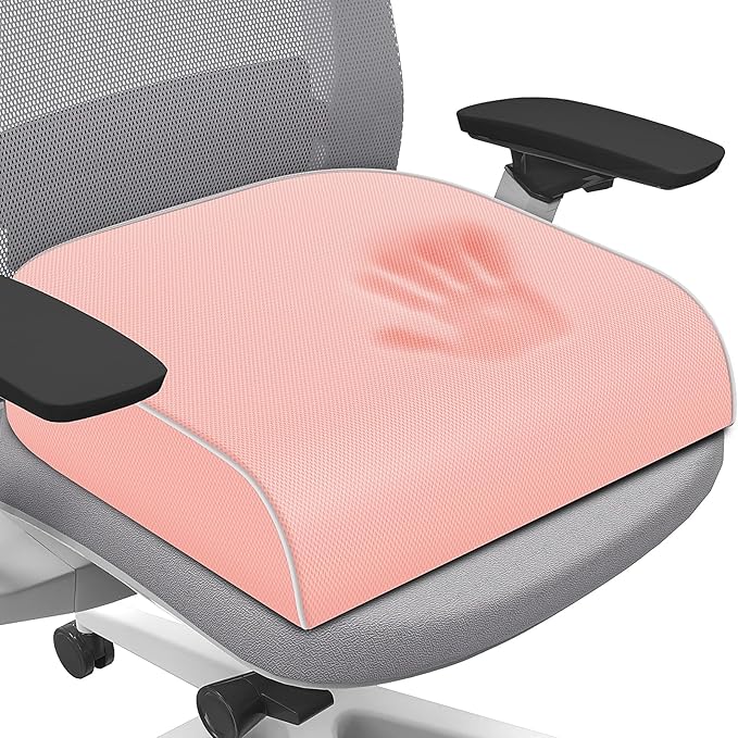 Seat Cushion for Tailbone Pain Relief, Office Chair Cushion, Memory Foam Large Chair Cushion with Non-Slip Cover for Soft Support at Office Chair, Car Seat, Airplane Pink/2X-Large