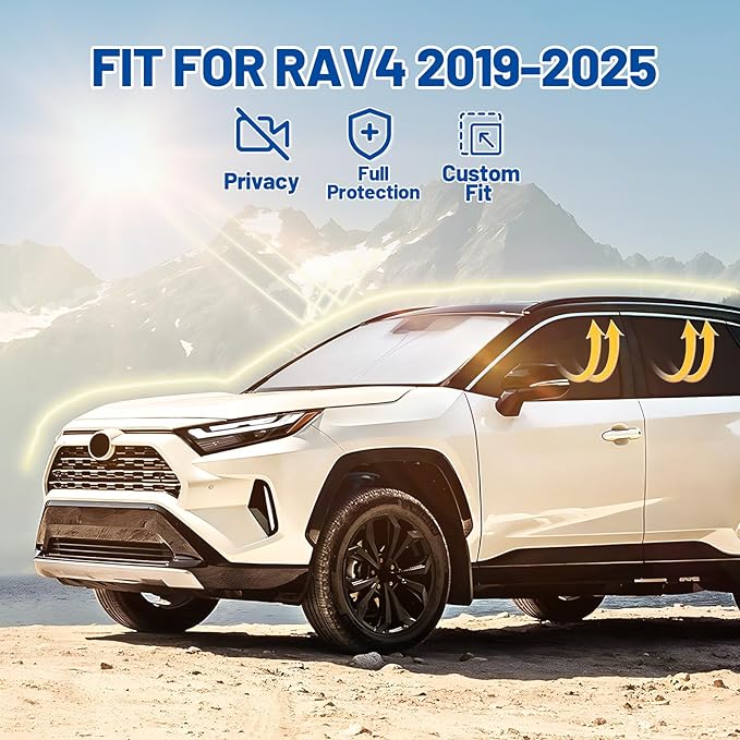 Car Window Shades for Toyota RAV4 2019-2025 Accessories - Full Set 8PCS Side Window Sunshades with Memory Frame & Blackout Fabric, Privacy UV Shield for Camping/Travel