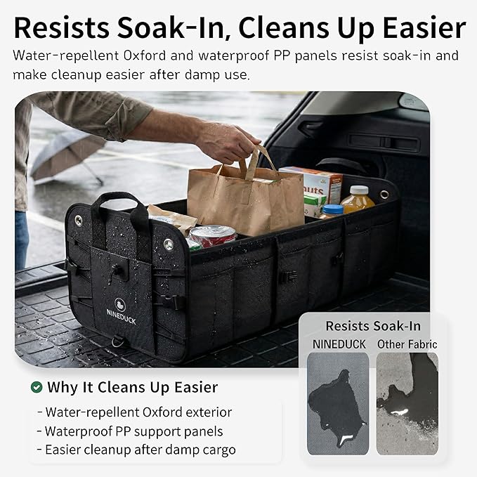 1680D Trunk Organizer with Lid, Extra-Large 114L Collapsible Cargo Organizer for SUVs, Trucks & Large Cargo Areas, Rigid PP Panels, 800D x 800D Weave, Water-Repellent, Anti-Sag Design