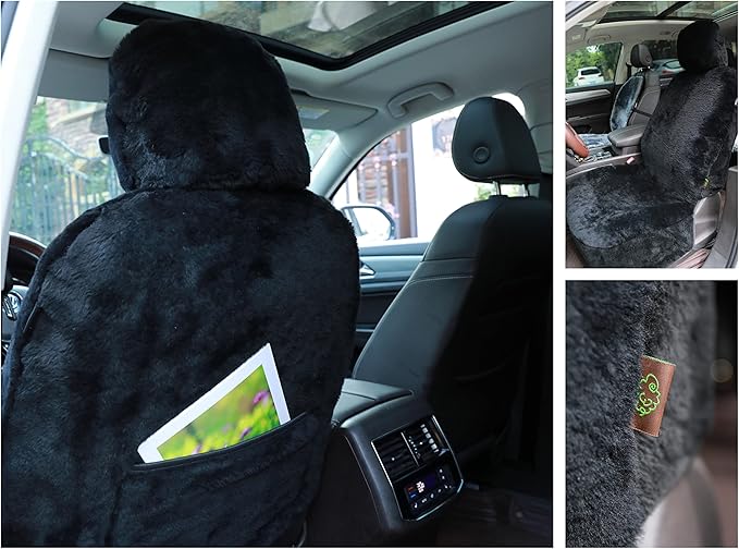SHEEPSKIN ELITE Premium Sheepskin Car Seat Cover - All Season Comfort and Protection, Easy Installation (56" x 23", Black Color)