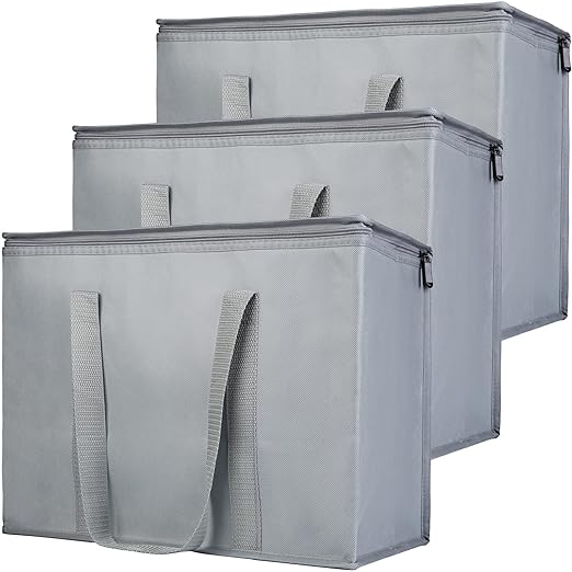 Bodaon 10-Pack Insulated Reusable Grocery Shopping Bags, X-Large Picnic Cooler Bag Secure Top Cold, Insulated Food/Pizza Delivery Bag, Commercial Food Warmers Thermal, Grey