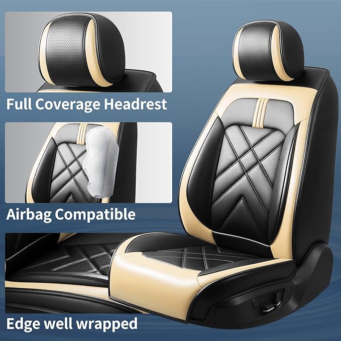 CX-70 Car Seat Covers Fit for Mazda CX-70 2025-2026, Full Coverage Premium Leather Waterproof Breathable Seat Covers, Automotive Seat Protectors, Airbag Compatible(Full Set Seats, Black Beige)