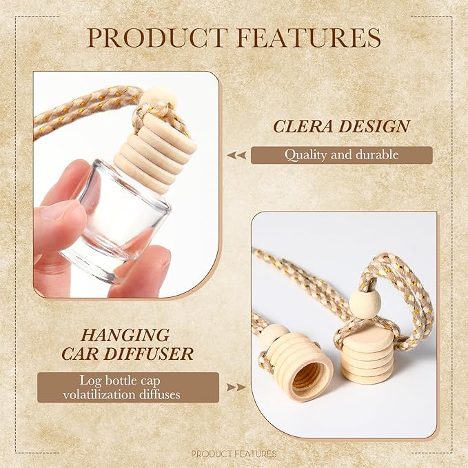 Zubebe 300 Pcs Hanging Car Air Freshener Diffuser Bottles Empty Bulk 8ml Clear Glass Essential Diffuser Oil Pendant Bottle Refillable Automotive Aromatherapy Fragrance Perfume Containers, Cylindrical