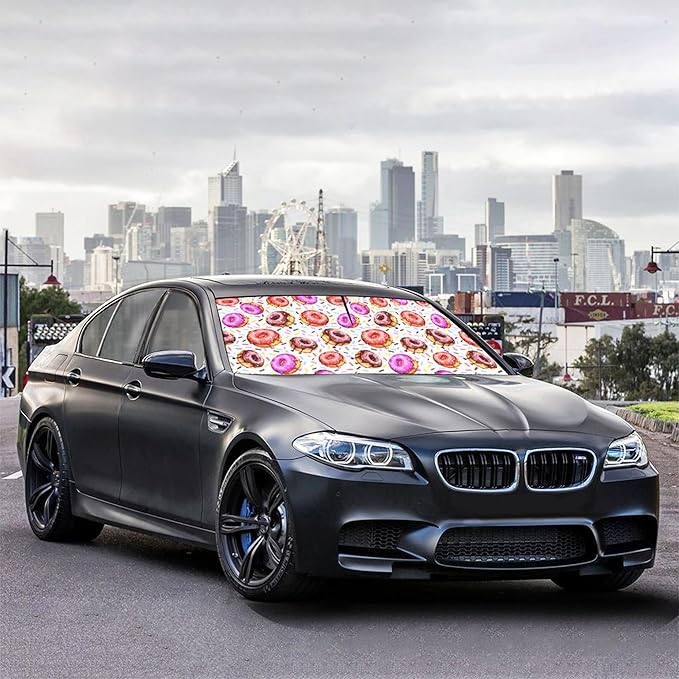 CHILL·TEK Funny Animal Car Windshield Sun Shade Umbrella, Cute Donuts Car Sun Shade Umbrella, Block UV Rays Heat Foldable Windshield Umbrella Sun Visor Protector - Keep Vehicle Cool for Cars SUV