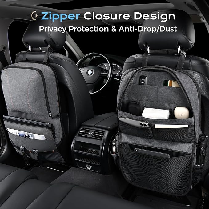Coverado Backseat Car Organizer 2 Packs, Heavy-Duty Durable Dual-Way Use Car Back Seat Organizer Waterproof with Multi Pockets, Zipper Closure Design, Protect Valuables from Spills, Keeps Car Tidy