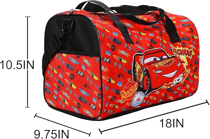 Bioworld Cars Lightning McQueen Kids' 4-Piece Travel Set With Suitcase, Duffle Bag, Toiletries Case, and Luggage Tag