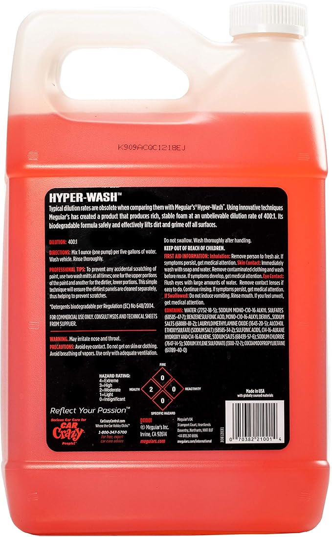 Meguiar's D110 Hyper Wash Foaming Car Wash, Lifts Off Dirt and Leaves a Rich Shine, Car Wash Soap Helps Preserve Wax, Highly Concentrated Formulation for Extended Use, 1 Gal