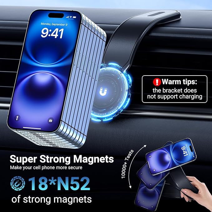 This Hill Magnetic Car Phone Holder, Bendable Aluminum Arm Car Magnet Phone Mount【18 Strong Magnets】 Magnetic Phone Holder for Car Dashboard/Windshield, Compatible with iPhone 17 16 15 14 13 12 Series