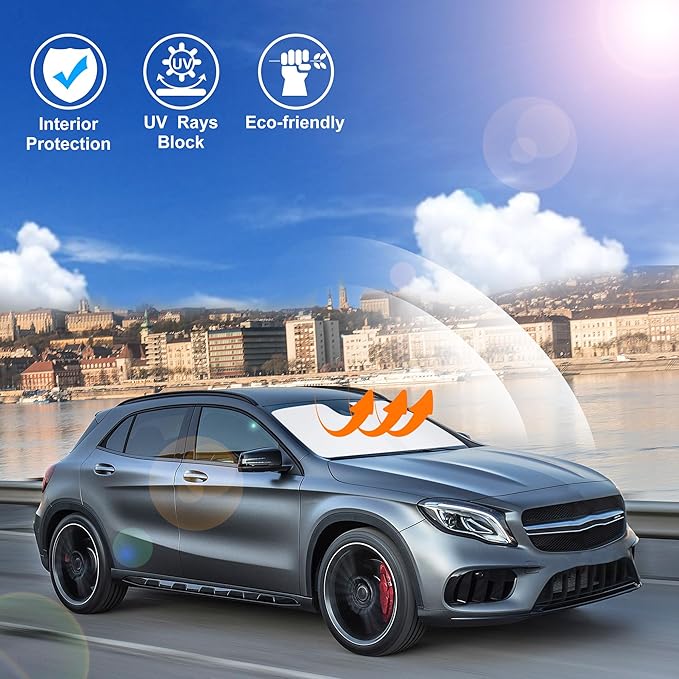 Windshield Sun Shade Custom Fit for 2015-2020 Mercedes Benz GLA Accessories Foldable Sunshade Sun Blocker Protect Car from Sun Rays & Heat Damage Keep Car Cooler