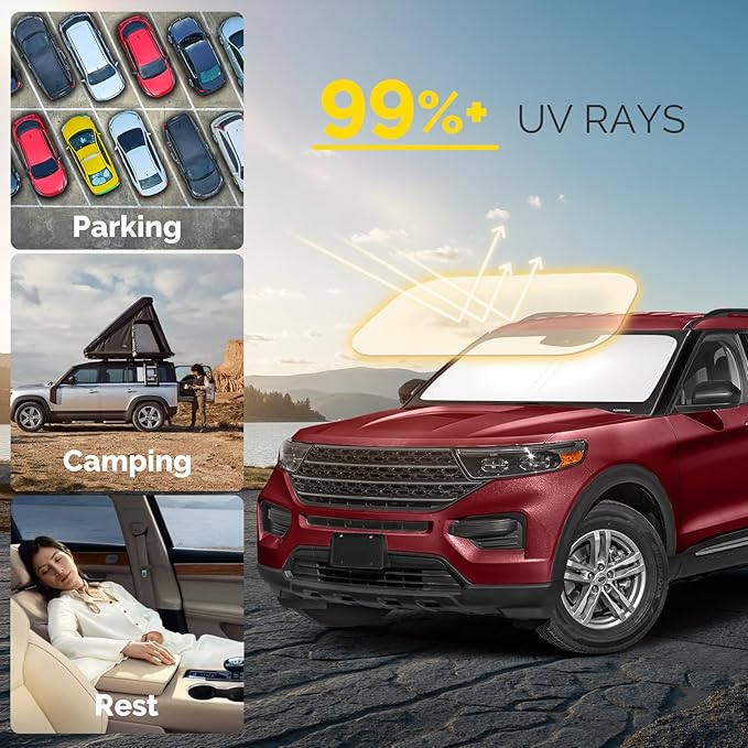 Car Windshield Sun Shade Compatible with 2020 2021 2022 2023 2024 2025 2026 Ford Explorer Accessories Sunshade Custom for Explorer SUV ST XLT, Limited, Platinum Windshield Cover Sun Visor