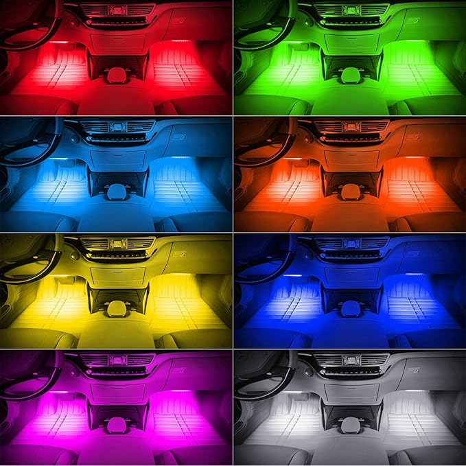 ICBEAMER RGB Interior Car Lights - Interior LED Strip Smart Phone Control APP Color Floor Matt Light w/Sound Active Function Atmosphere Under Dash/Seat Car Charger DC 12V Lighting Kit