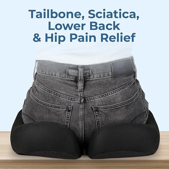 5 STARS UNITED Seat Cushion - Memory Foam Chair Cushion for Tailbone Pain Relief - Ergonomic Support for Coccyx, Sciatica & Butt - Office, Desk & Gaming Chair, Car Seat, Wheelchair, Black