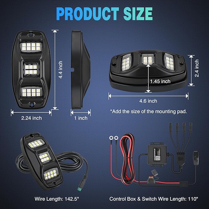Nilight RGBW LED Rock Lights Kit, 4 Pods 22LED Wide Angle Remote & Bluetooth App Dual Control with Music Modes Multicolor Underglow Neon Wheel Well Light Fit for ATV UTV SUV Offroad Truck RZR Boat