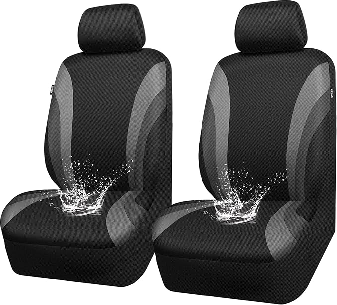 CAR PASS EVA Waterproof Car Seat Covers Front Seats,Gray Two Front Seat Covers,Airbag Compatible,Automotive Seat Covers Universal Fit Sedans,Cars,Vans,SUVs,Trucks (Black and Gray)