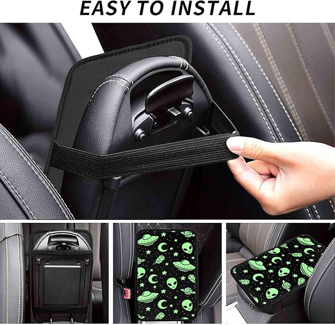 SEAEAGLE Alien Pattern Car handrail Box Cushion Vehicle Center Console Armrest Cover Pad Soft Comfort Universal Fit