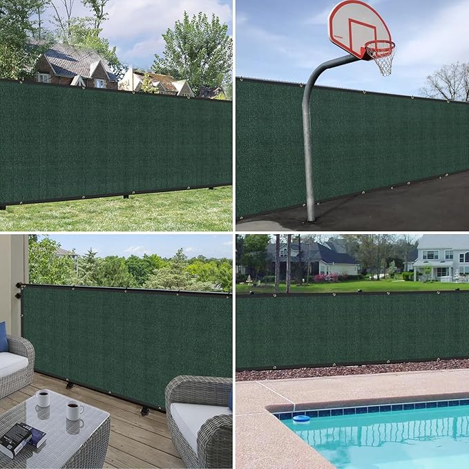 Windscreen4less Privacy Fence Screen Heavy Duty Windscreen Fencing Mesh Fabric Shade Net Cover with Brass Grommtes for Outdoor Wall Garden Yard Pool Deck, 8'x108' Green