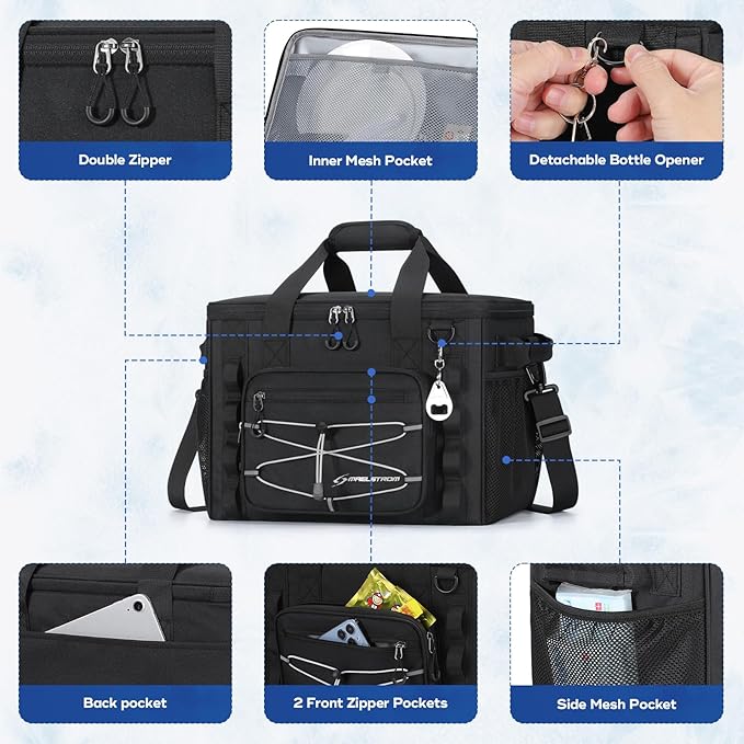 Maelstrom Soft Sided Cooler Bag, 30/40 Can Collapsible Insulated Ice Chest, Large Leakproof Portable Storage for Camping, Travel, Kayaking & Beach