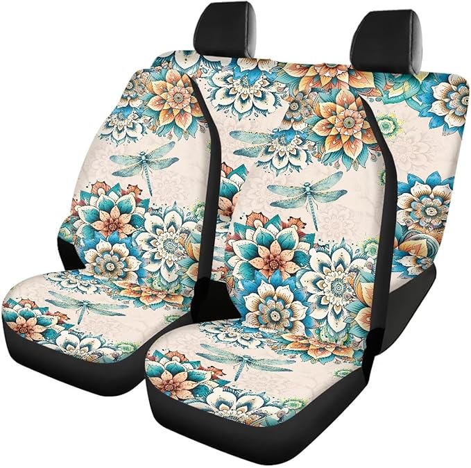 KEIAHUAN Boho Mandala Dragonfly Car Seat Cover for Women Universal Non-Slip Car Seat Protector Front/Rear Seat Cover Fits for Truck SUV Sedan Van
