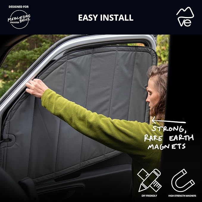 VanEssential Insulated Reflective Blackout Magnetic Window Covers Designed for Mercedes-Benz VS30 (Van Years 2019 to Current), Front Door (Pair), Charcoal Gray Reflective